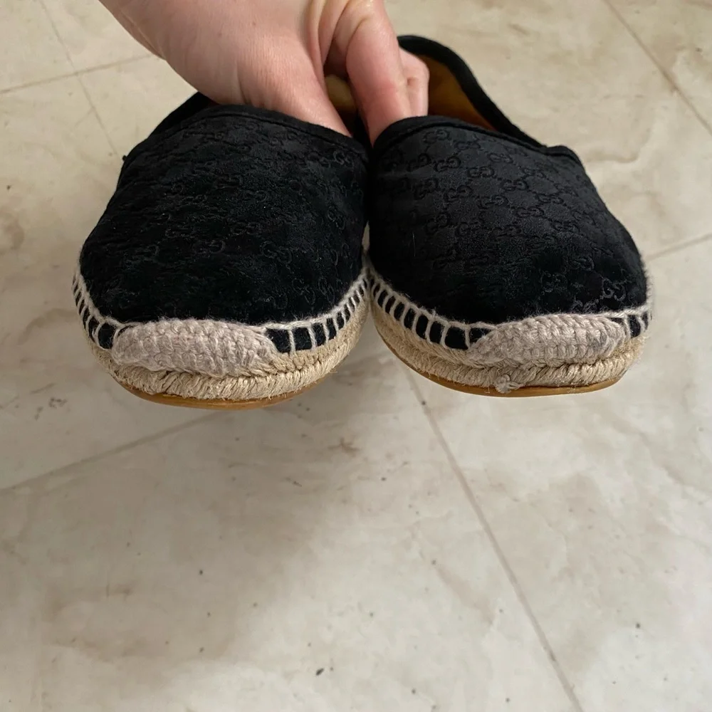 Gucci Micro Guccissima GG Monogram Black Suede Espadrilles Flats Size 6.5/36.5
